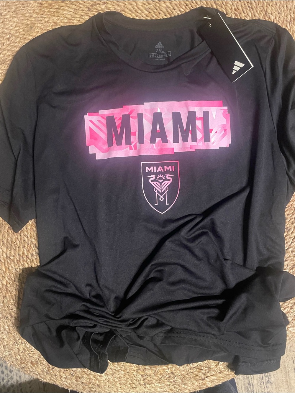 adidas Black Tee with Pink Miami Graphic